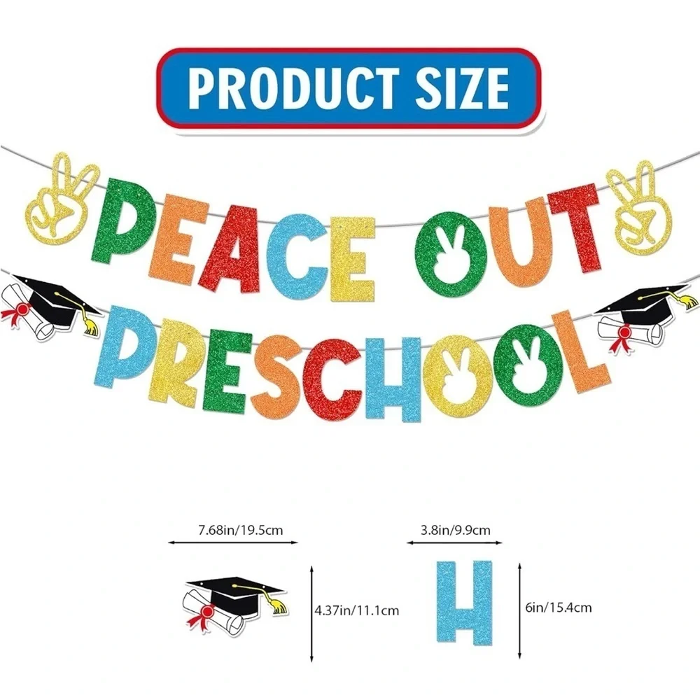Peace Out Preschool Graduation Banner - Multicolor